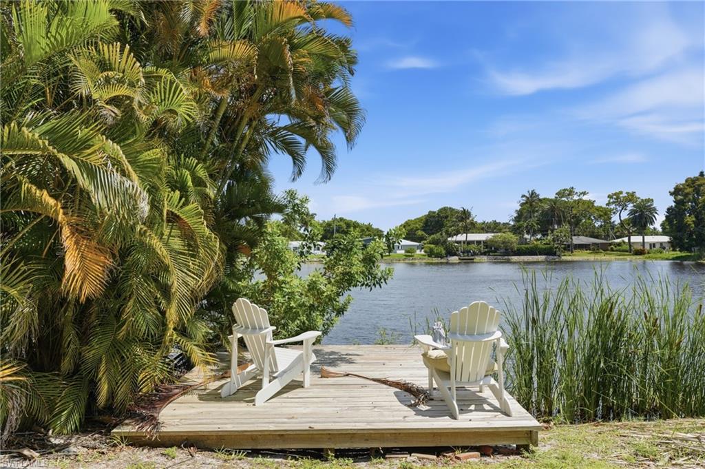1316 Rordon Avenue Naples, FL 34103 - Photo 2 of 38 Waterfront wood-finish decking, surrounded by lush palm foliage and natural reeds