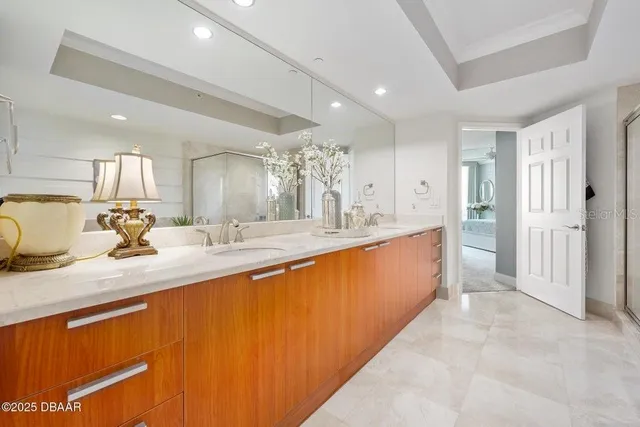 a white bath tub sitting in a bathroom