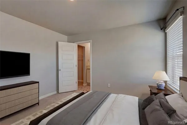 a bedroom with a bed and flat screen tv