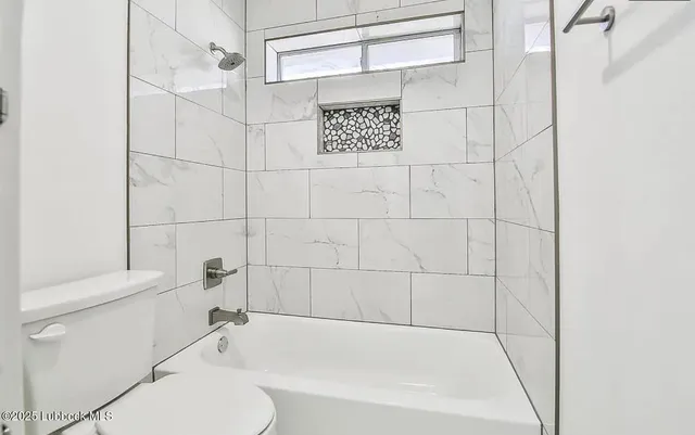 a bathroom with a toilet and a bathtub