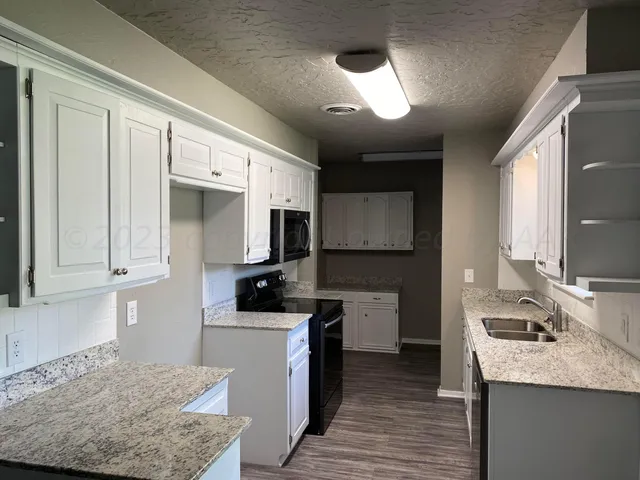 a kitchen with a sink stove and refrigerator