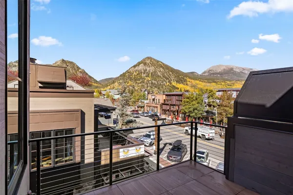 a view of a balcony with an outdoor space