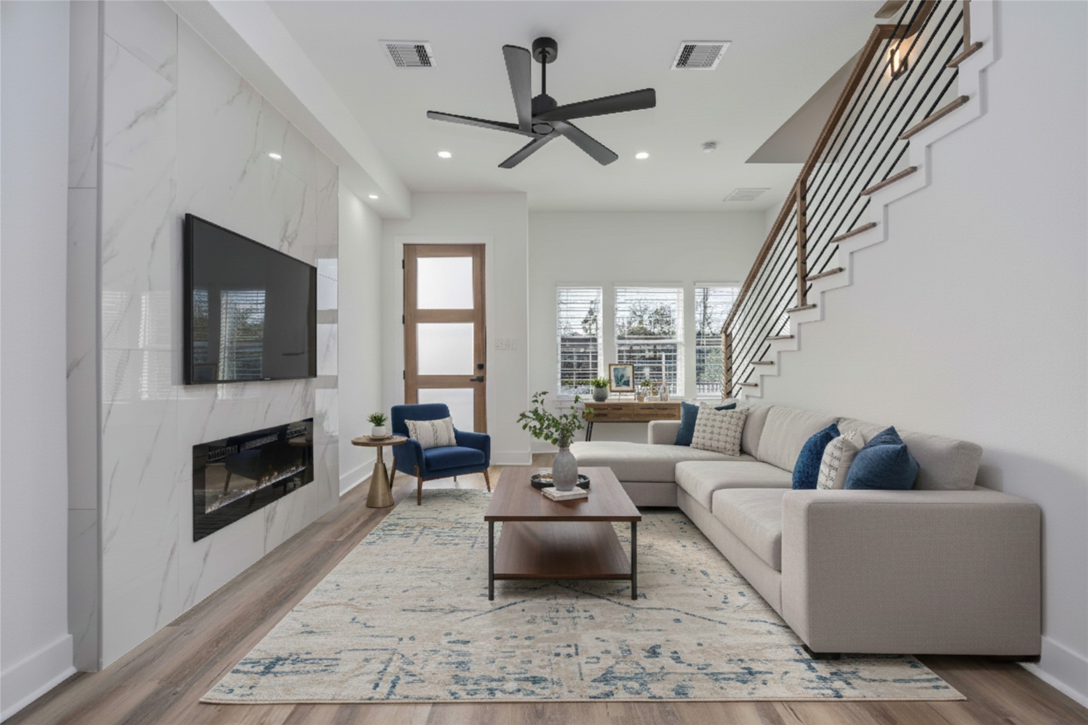 4533 Larkspur Street, Unit B Houston, TX 77051 - Photo 2 of 36 a living room with furniture fireplace and window