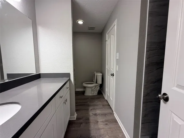 a bathroom with a sink a toilet and a shower