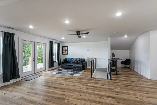 a view of balcony with trees
