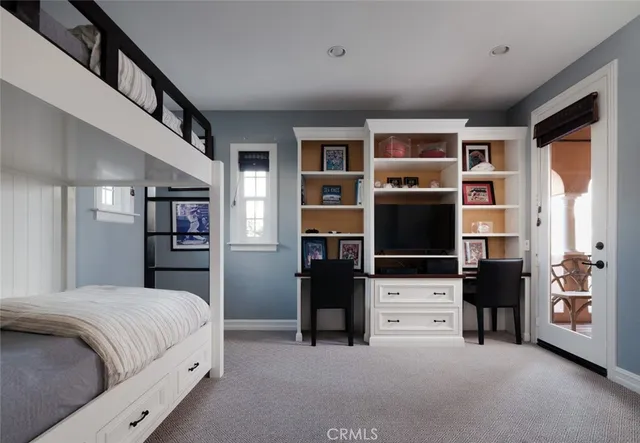 an aerial view of a swimming pool