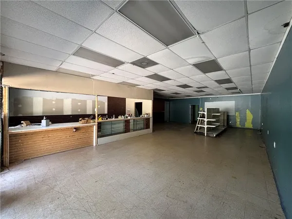 a view of a garage with furniture