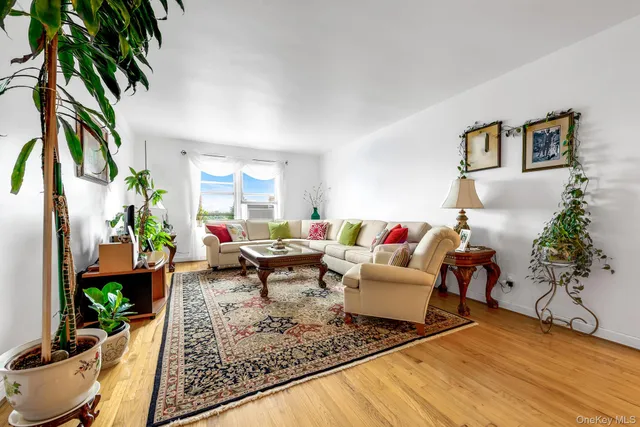 a living room with furniture and a rug