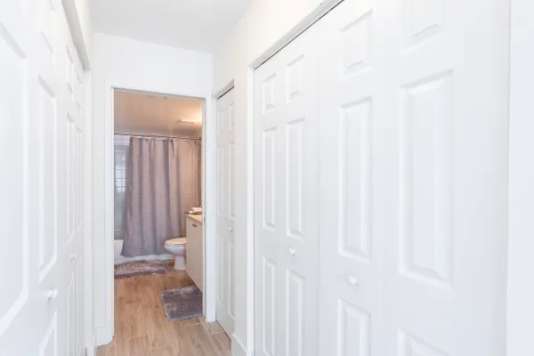 a view of a room with a wardrobe space