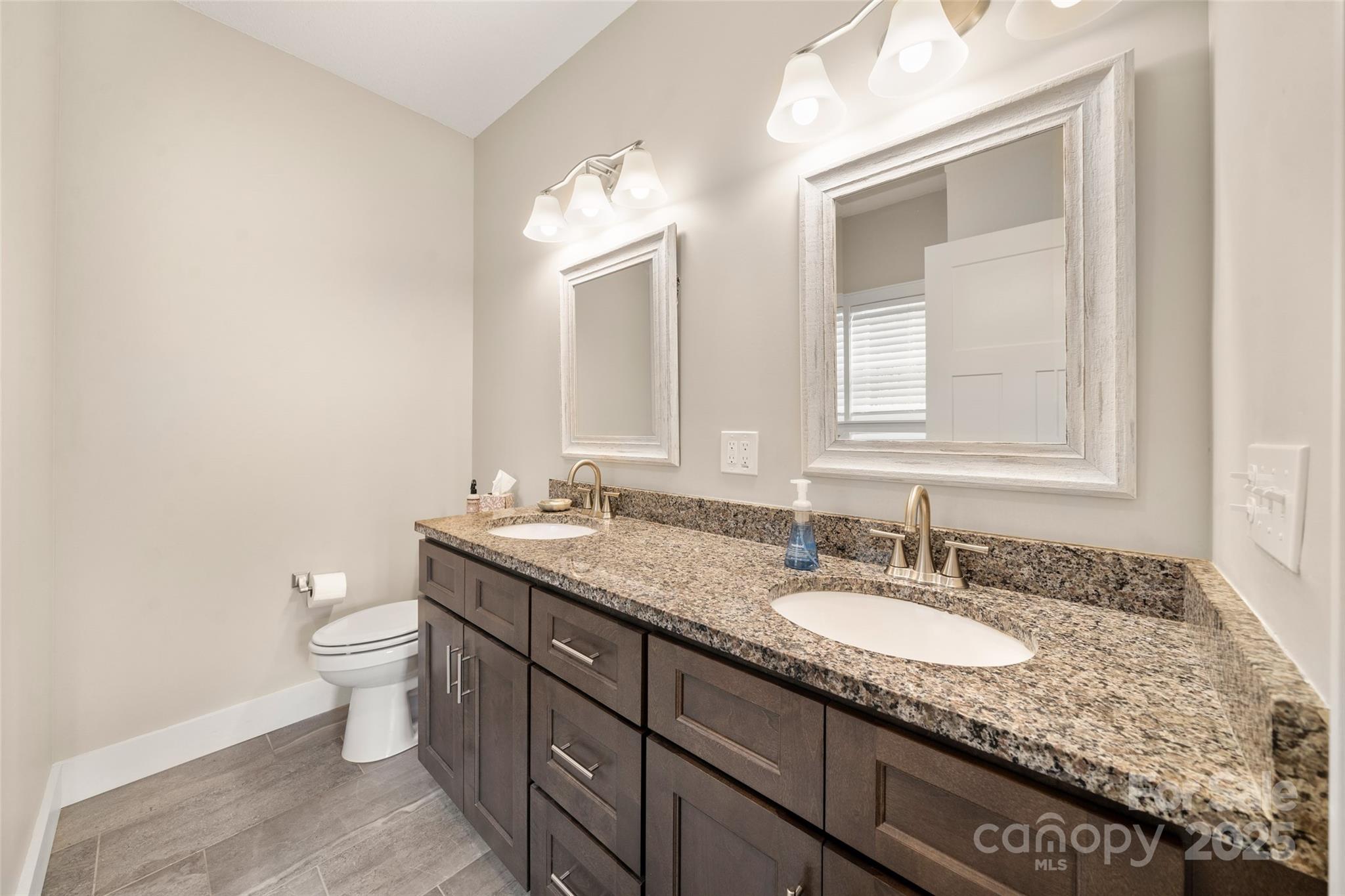 9 Vedder Way Swannanoa, NC 28778 - Photo 17 of 33 a bathroom with a granite countertop sink a toilet and a mirror