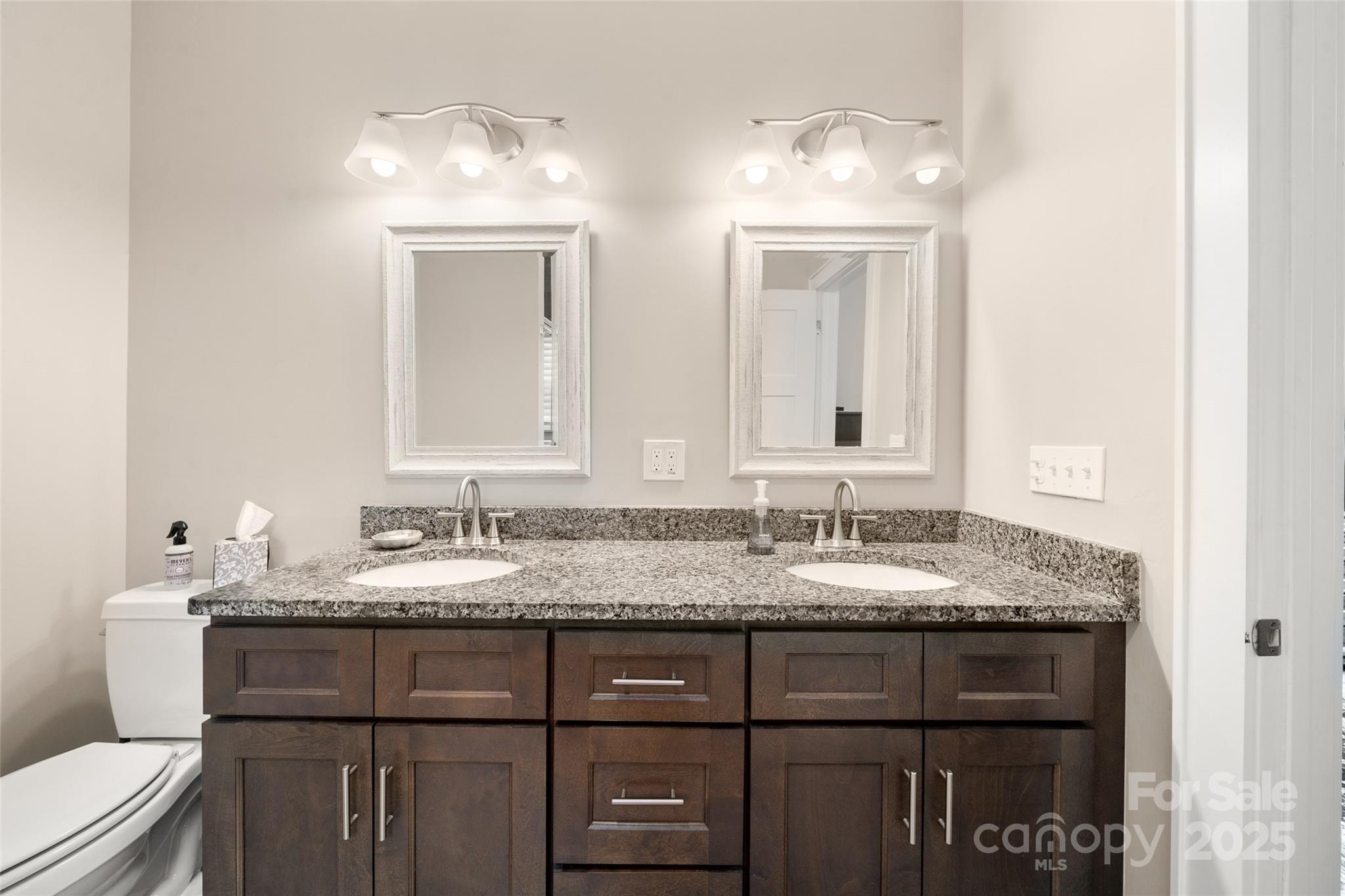 9 Vedder Way Swannanoa, NC 28778 - Photo 18 of 33 a bathroom with a granite countertop sink a toilet and mirror