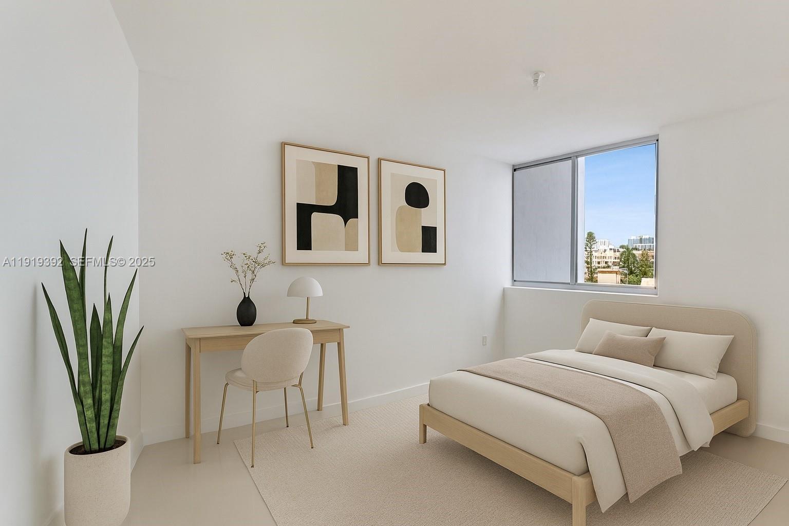 488 Northeast 18th Street, Unit 501 Miami, FL 33132 - Photo 5 of 29 a bedroom with a bed and a potted plant