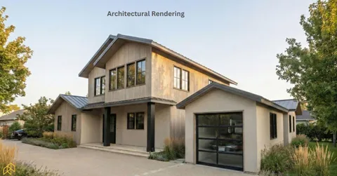 a front view of a house with garage