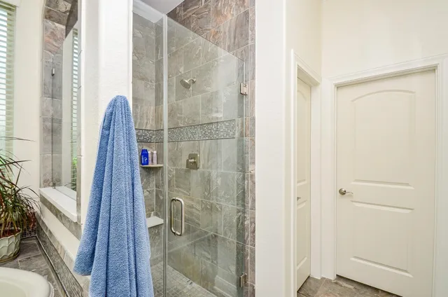 a bathroom with a shower