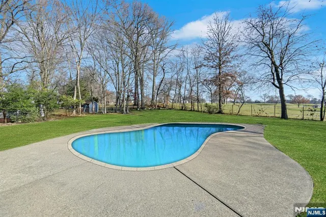 a view of a swimming pool with a yard
