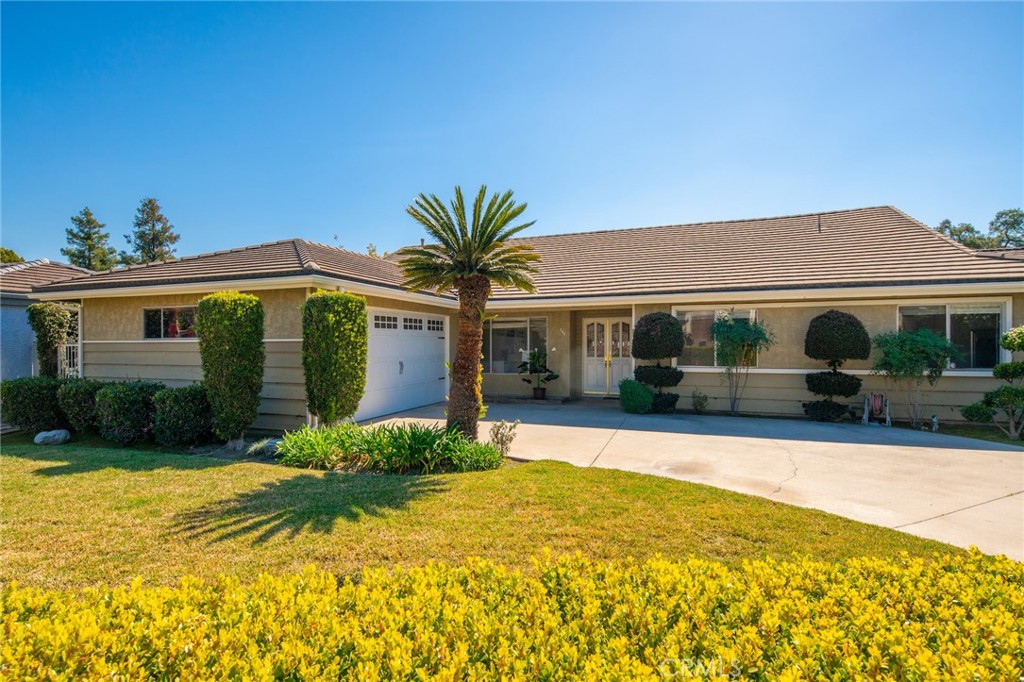a front view of house with yard and green space