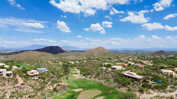 a view of a city with lush green forest