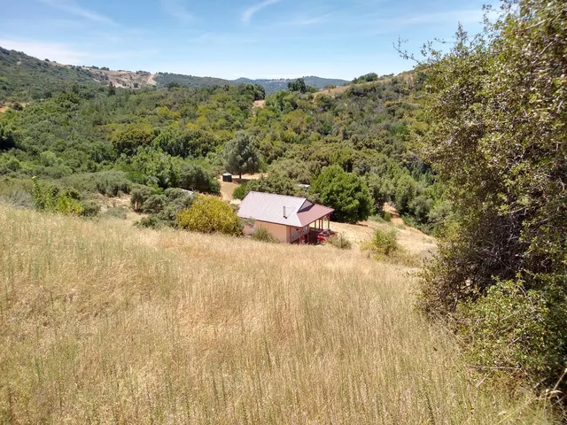 a view of a dry yard with mountain