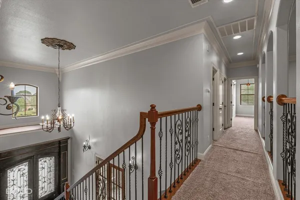 a view of a room with a chandelier