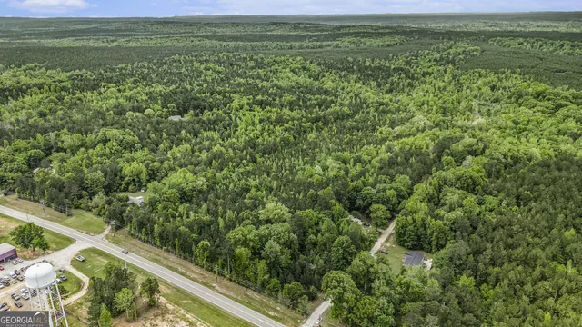 a view of a field with an ocean view