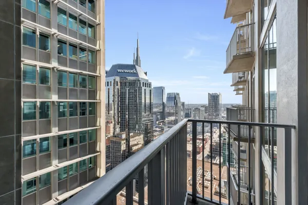 a view of a city with tall buildings