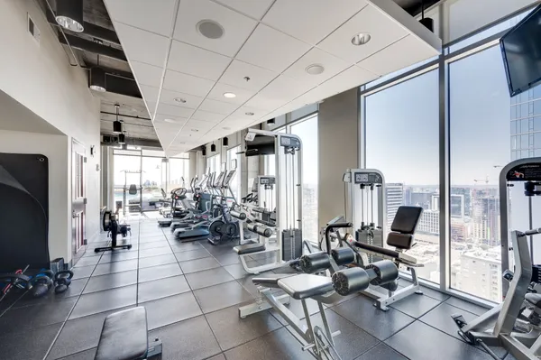 a view of a room with gym equipment