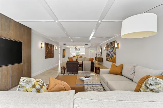 a view of a balcony with wooden floor