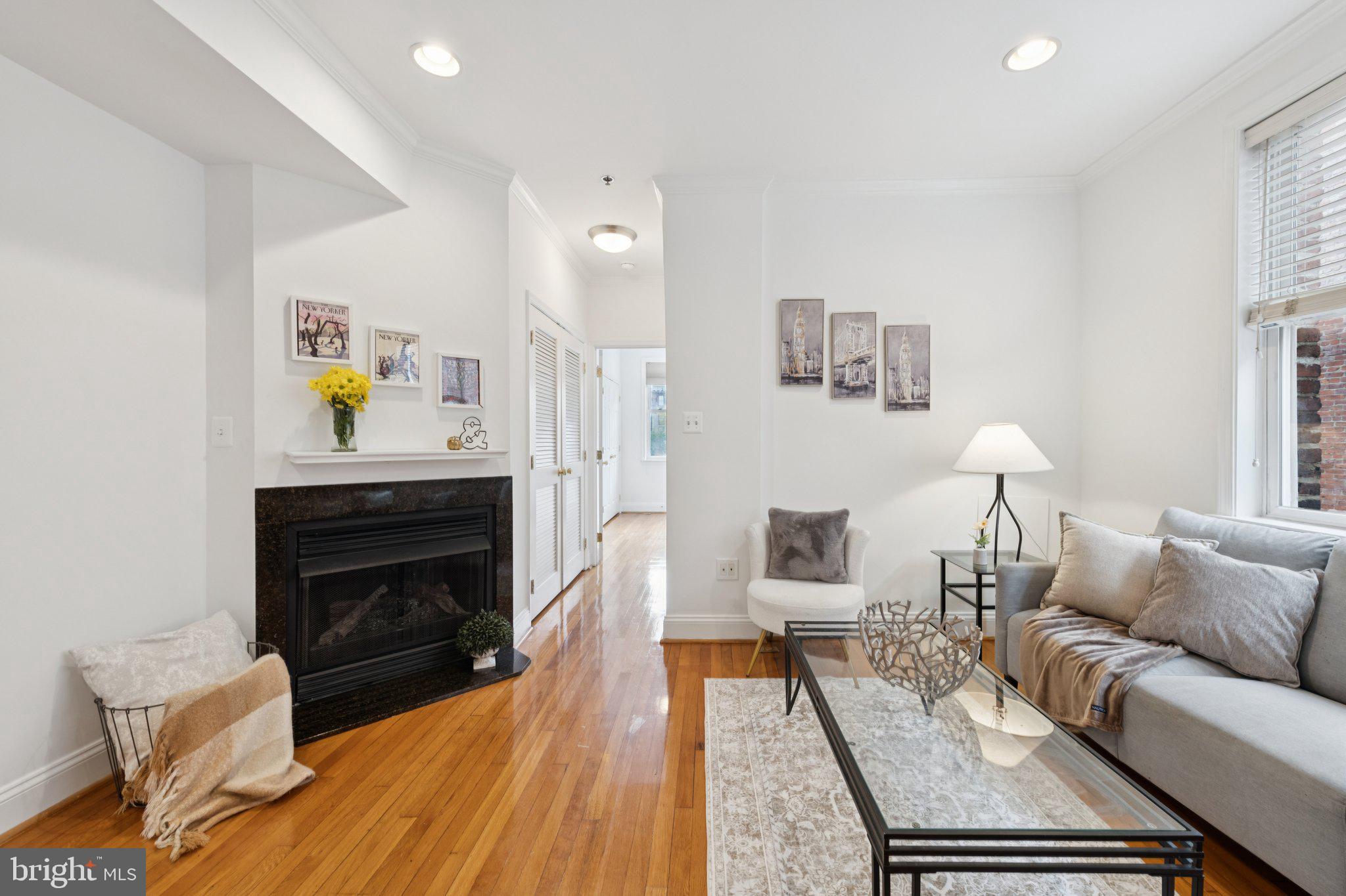 1438 Columbia Road Northwest, Unit 305 Washington, DC 20009 - Photo 12 of 22 a living room with furniture and a fireplace
