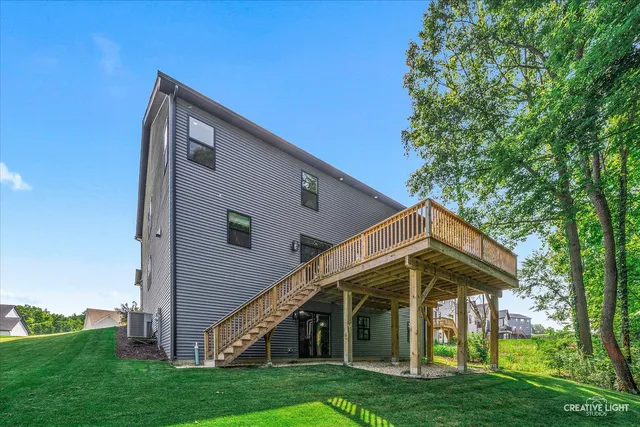 an aerial view of a house with garden