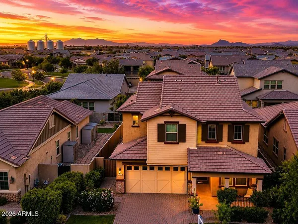 a aerial view of houses with a city street