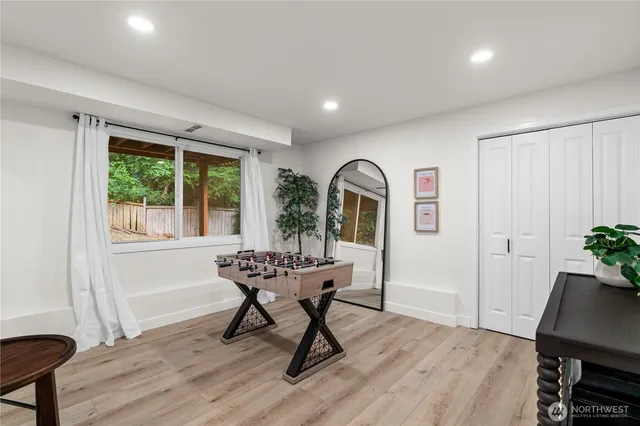 a workspace with furniture and window