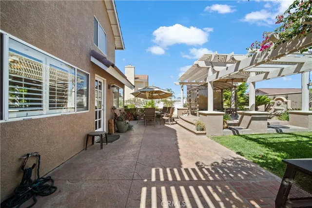 a view of a building with sitting area