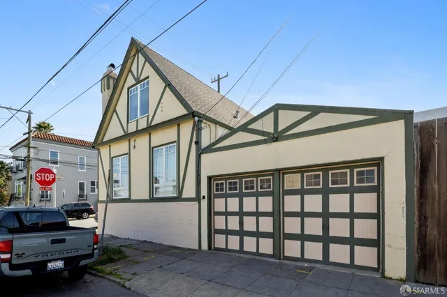 a car parked in front of a house