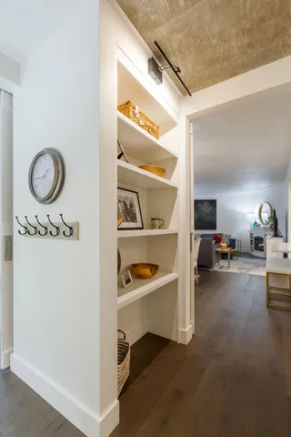 a view of a lake with green space