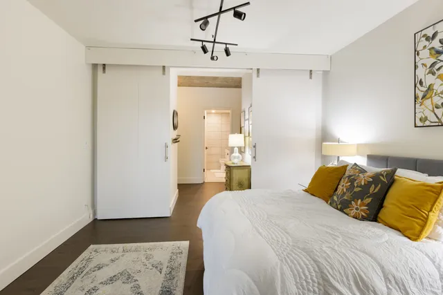 a view of a building with a garden