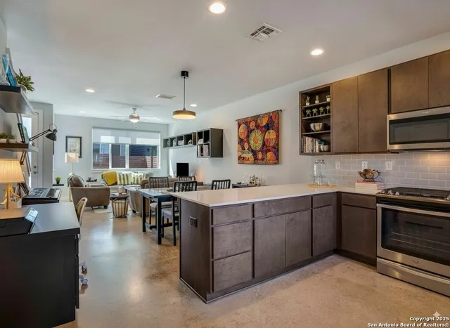 a kitchen with lots of counter top space