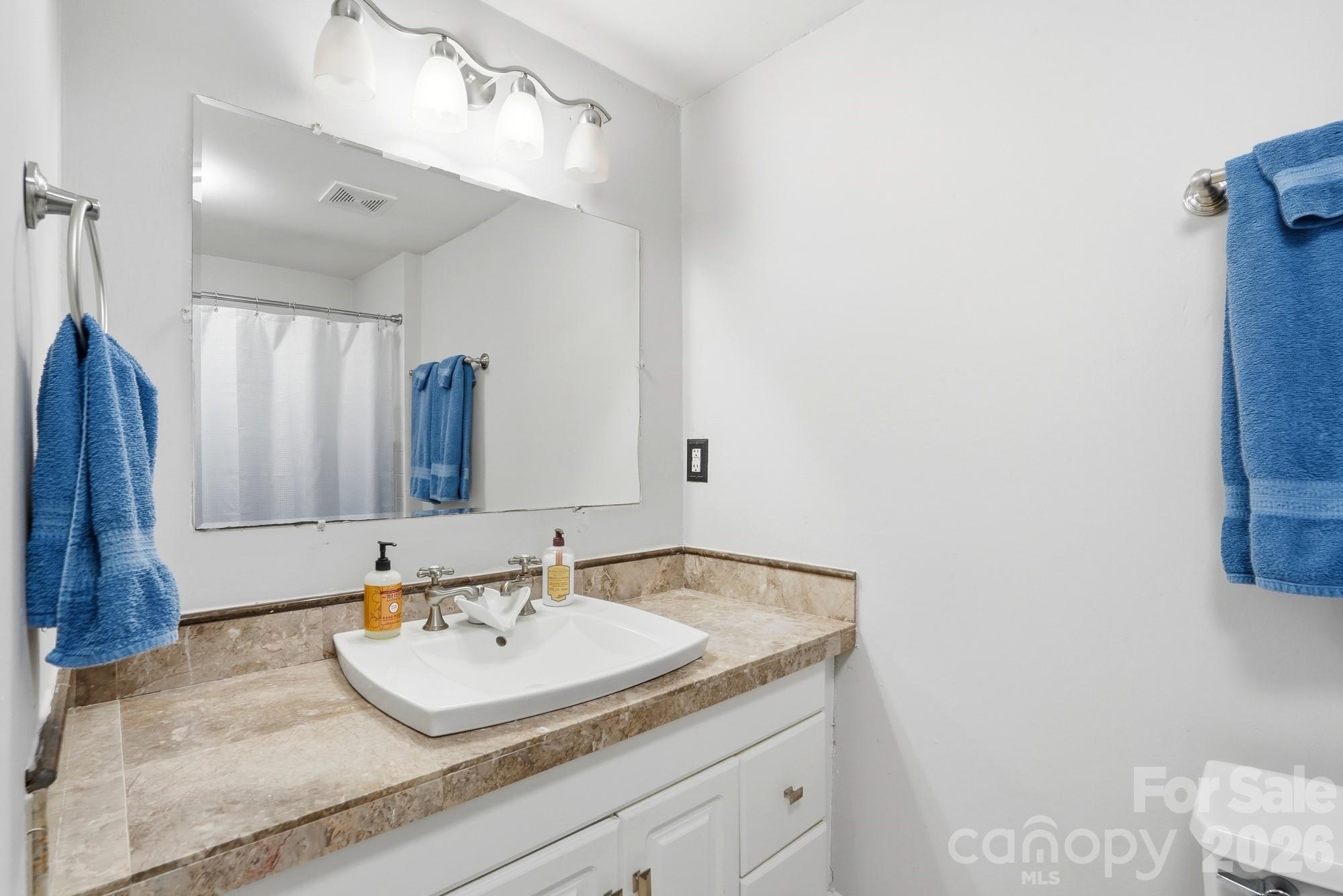 211 Ratchford Farm Road Gastonia, NC 28056 - Photo 18 of 24 a bathroom with a granite countertop sink and a mirror