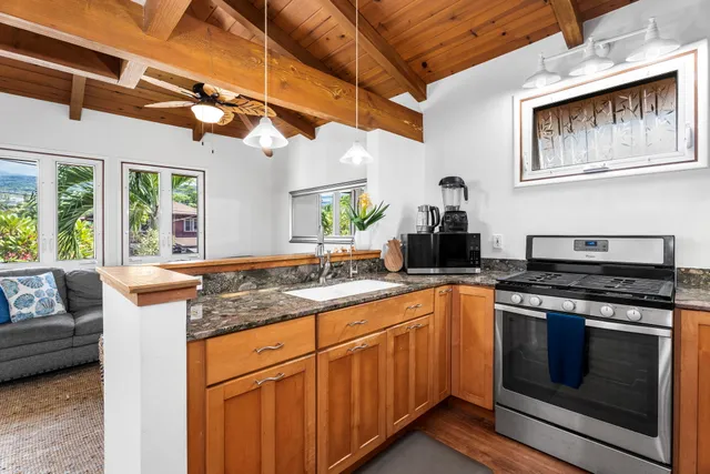 a kitchen with stainless steel appliances granite countertop a stove and a sink