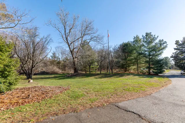 a view of a yard with a fountain