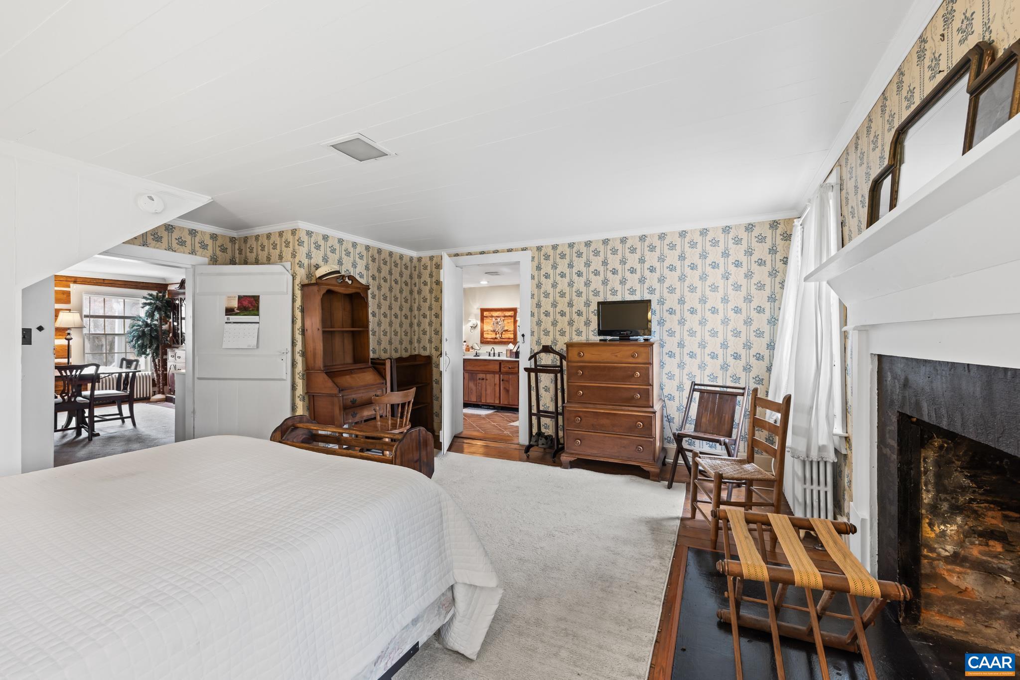 1128 Beaverdam Road Keswick, VA 22947 - Photo 52 of 74 a bedroom with furniture and a fireplace