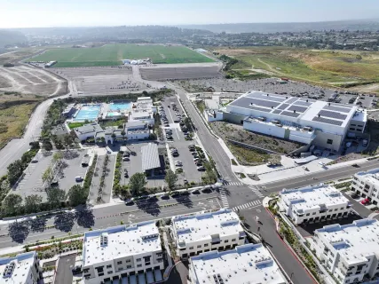 an aerial view of a city