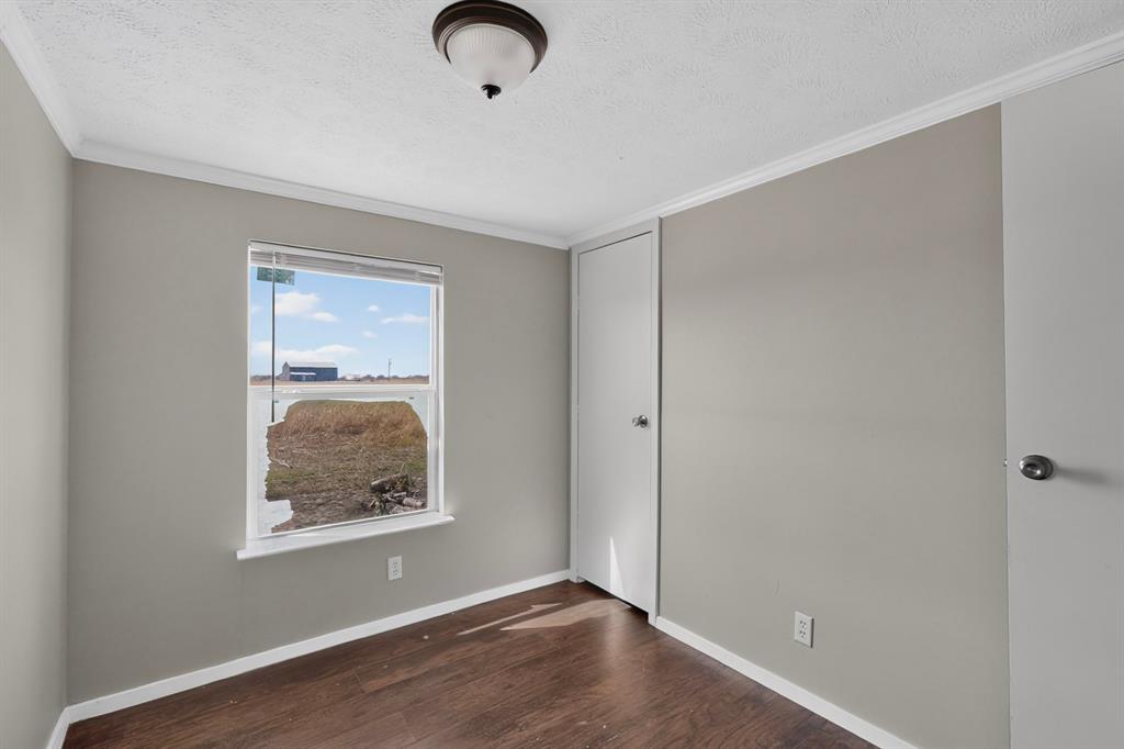 15281 Stice Road Krum, TX 76249 - Photo 16 of 22 Neutral tone wall finish, wood-finish flooring, single window, and a flush mount ceiling light fixture