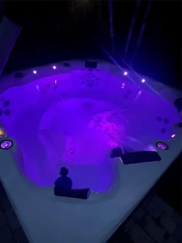 a view of a wooden floor with some trees in the background
