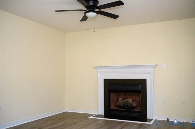 a living room with a fireplace