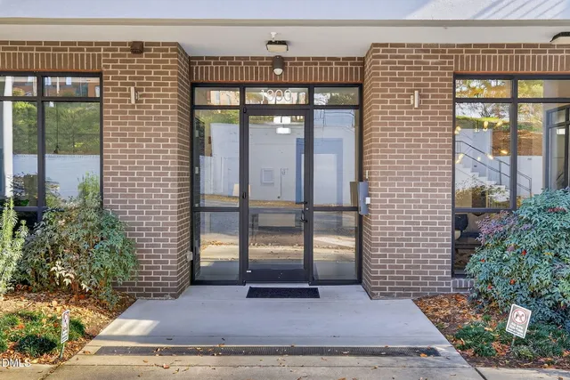 a front view of a building with glass door