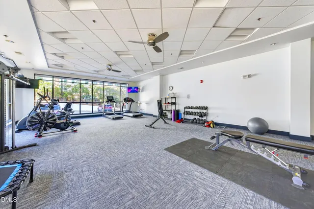 a view of a room with gym equipment