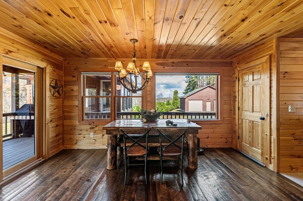 908 Cashes Valley Road Cherry Log, GA 30522 - Photo 29 of 96 a view of a dining room with furniture window and wooden floor