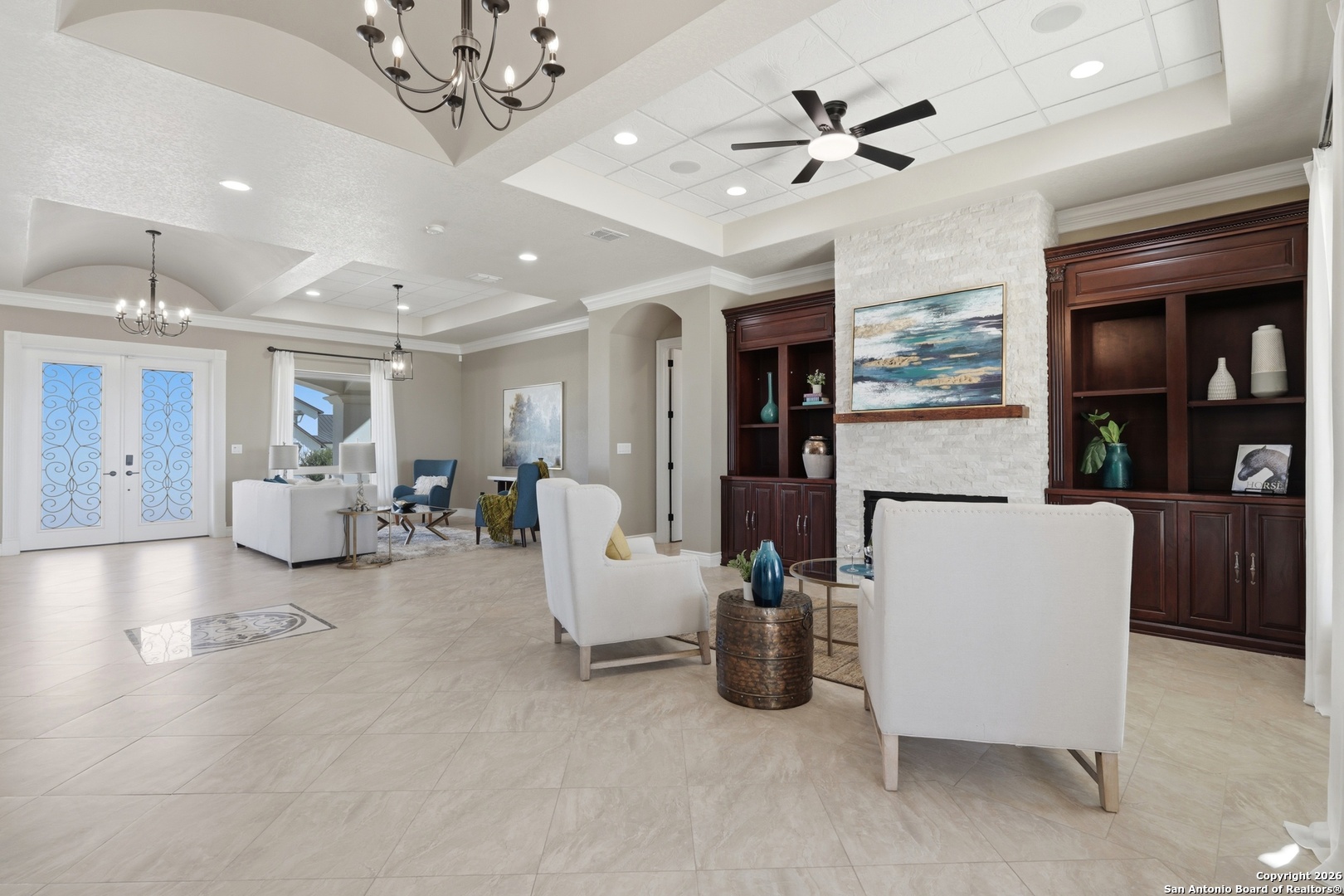 1030 Mystic Parkway Spring Branch, TX 78070 - Photo 17 of 63 a living room with furniture and chandelier