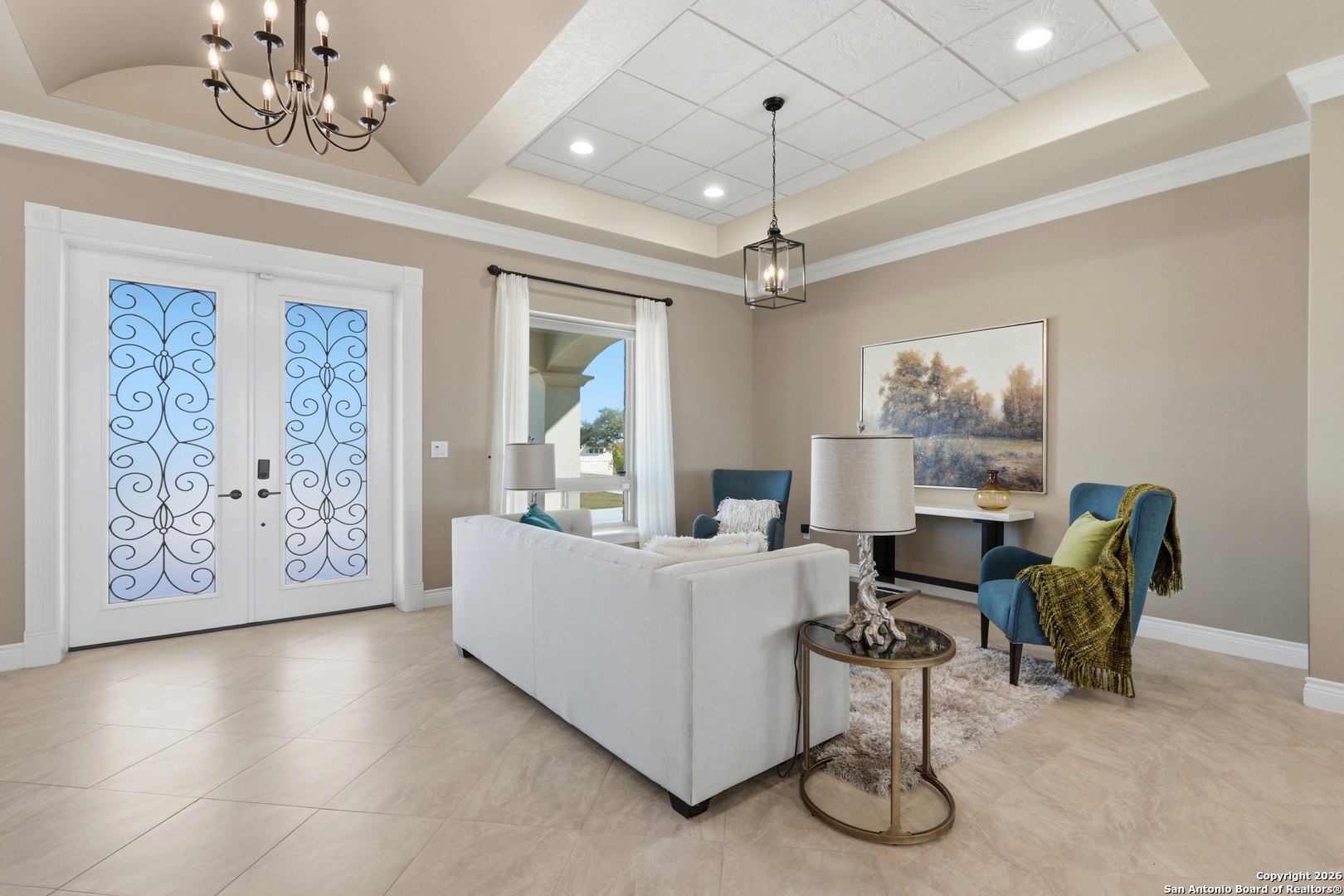 1030 Mystic Parkway Spring Branch, TX 78070 - Photo 20 of 63 a living room with furniture and a chandelier