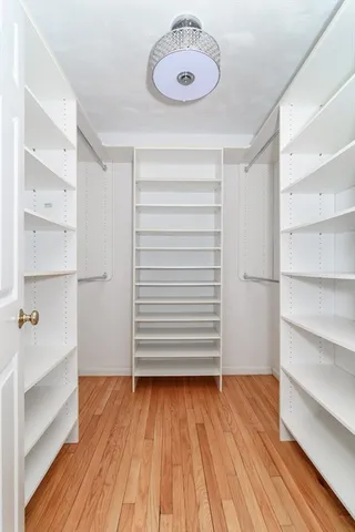 a view of walk in closet with empty racks